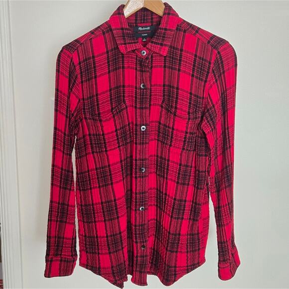 MADEWELL Classi Red & Black Plaid Collared Button Front Longsleeve Shirt Size S - Picture 1 of 8